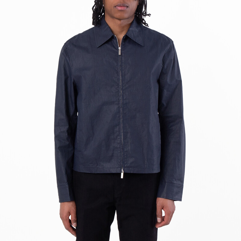 Ferragamo Blue Linen Blouson Jacket, Brand Size 50 ( US Size 40