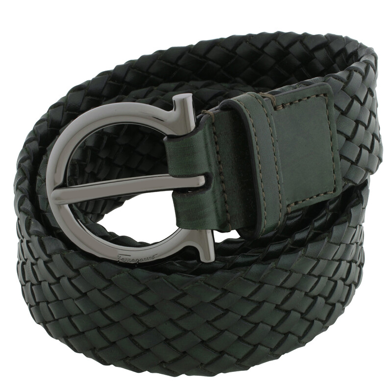 Ferragamo Braided Leather Gancini Fixed Belt, Size 95 670154  display picture 1