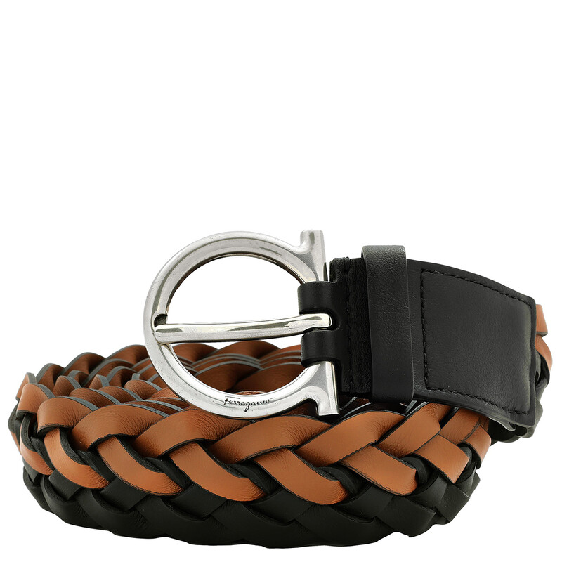 Ferragamo Braided Two-Tone Calfskin Gancini Belt, Size 95 cm