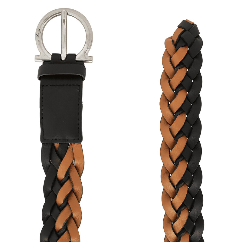 Ferragamo Braided Two-Tone Calfskin Gancini Belt, Size 95 cm
