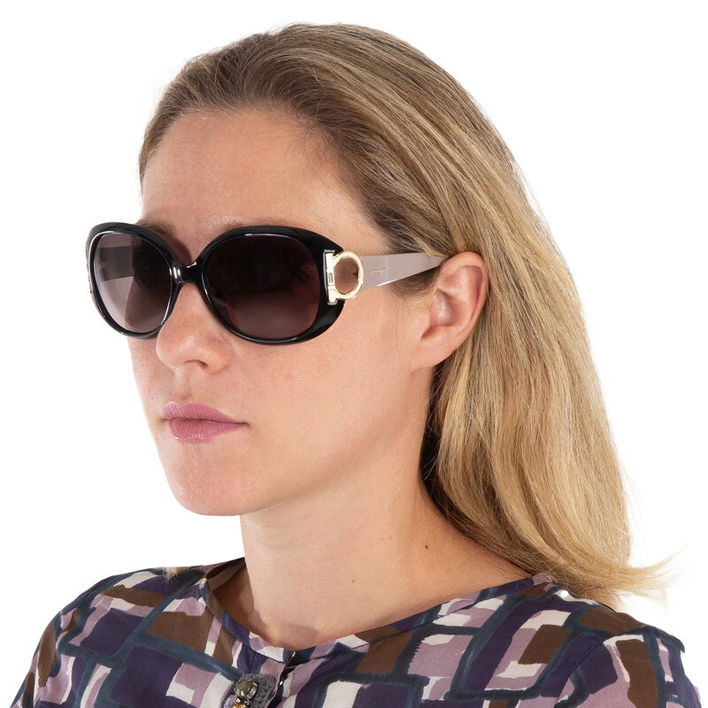 Salvatore Ferragamoブラウンラウンドサングラス Ferragamo Brown Gradient Oval Sunglasses SF668 001 57 SF668S 001