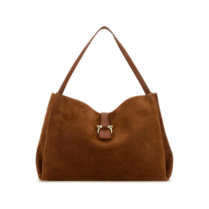 ちゃちゃ ページ Ferragamo Caramel Suede Shopping Bag 219804 789599 - Handbags