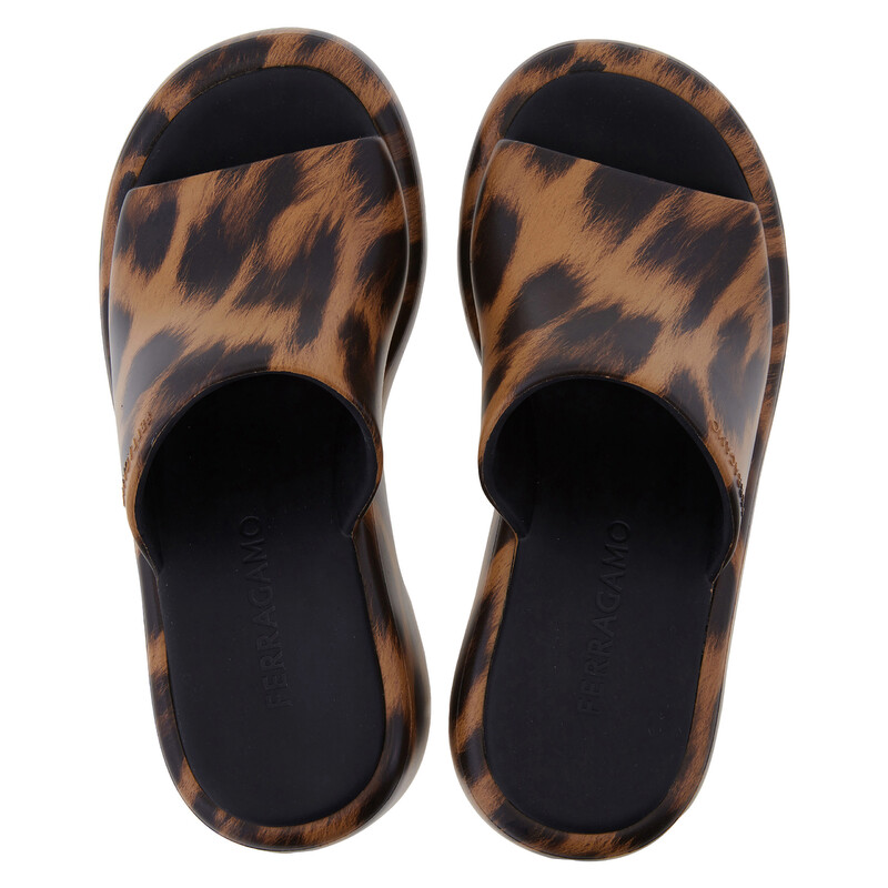 Ferragamo Deva Leopard Print Platform Sandals, Size 7 01H699
