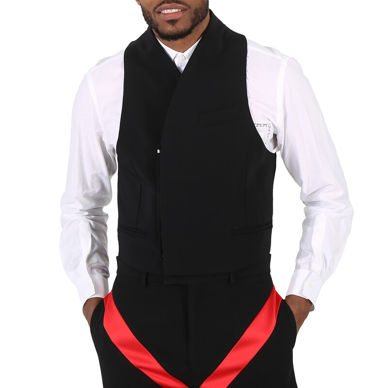Ferragamo Double Breasted Slim Fit Waistcoat In Black, Brand Size