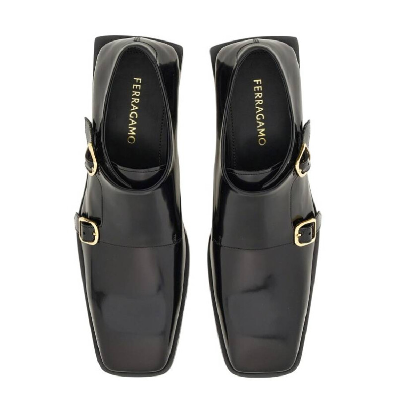 Ferragamo Double Monkstrap Leather Loafers, Size 6.5 029244 777025