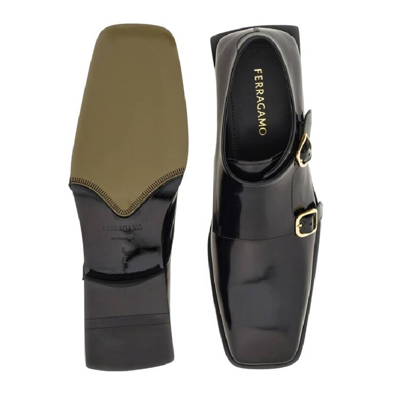 Ferragamo Double Monkstrap Leather Loafers, Size 6.5 029244 777025
