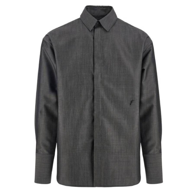 Ferragamo Embroidered Logo Silk-Blend Shirt, Size Medium 143846