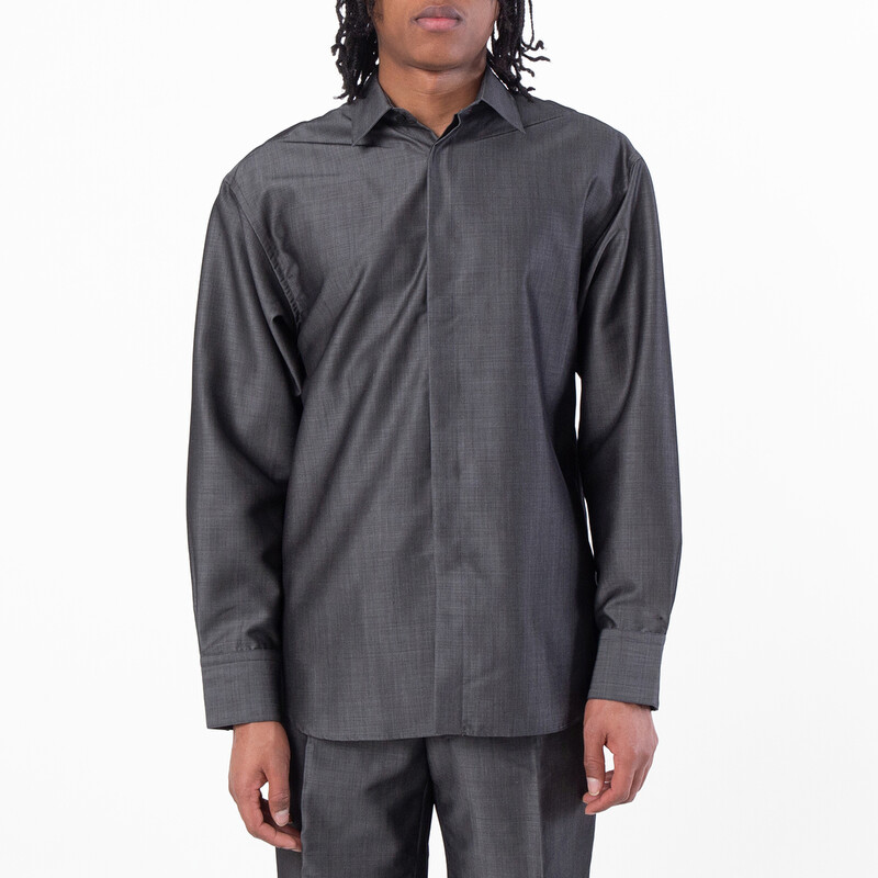 Ferragamo Embroidered Logo Silk-Blend Shirt, Size Medium 143846