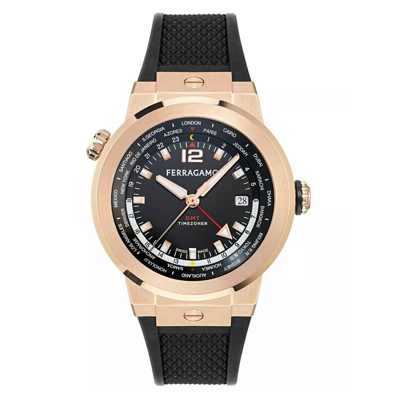 Ferragamo F-80 GMT Quartz Black Dial Men's Watch SFHA00324