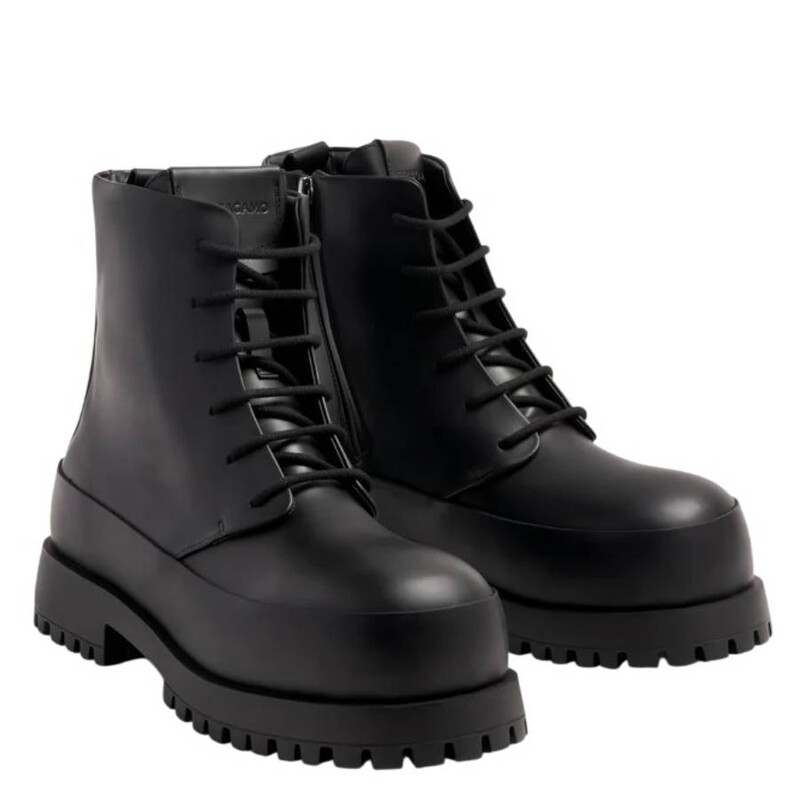 Ferragamo Fede Leather Combat Boots, Size 6.5 021984 766278