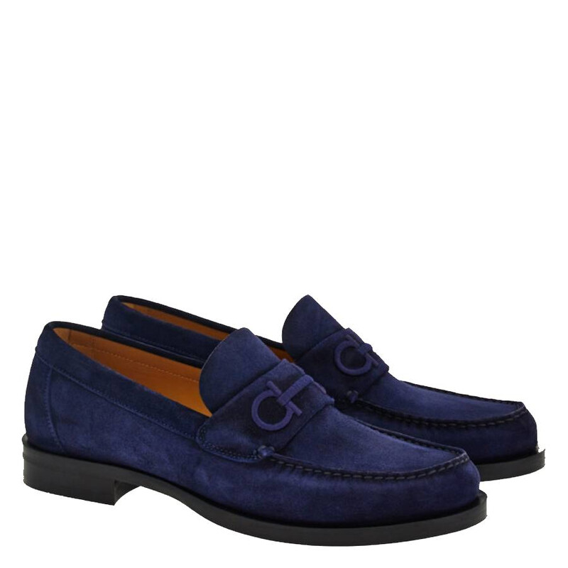 Ferragamo Gancini Embroidered Suede Loafers, Size 9 EE 023584