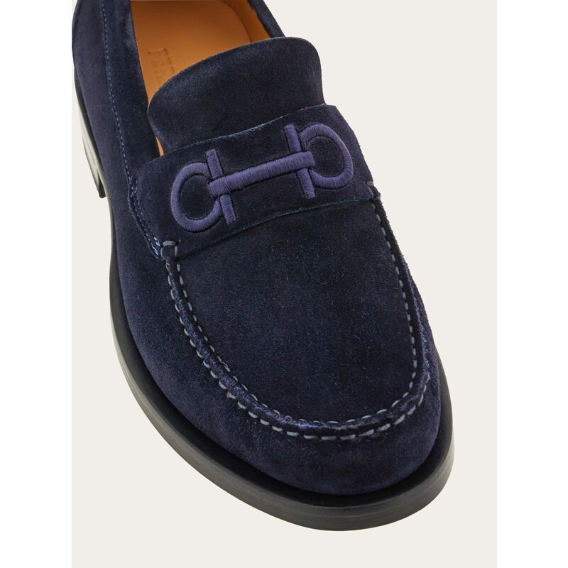 Ferragamo Gancini Embroidered Suede Loafers, Size 9 EE 023584