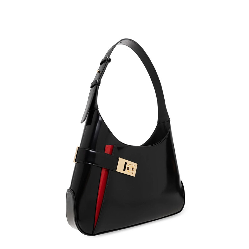 Ferragamo Gancini-Buckled Asymmetric Leather Shoulder Bag 215492