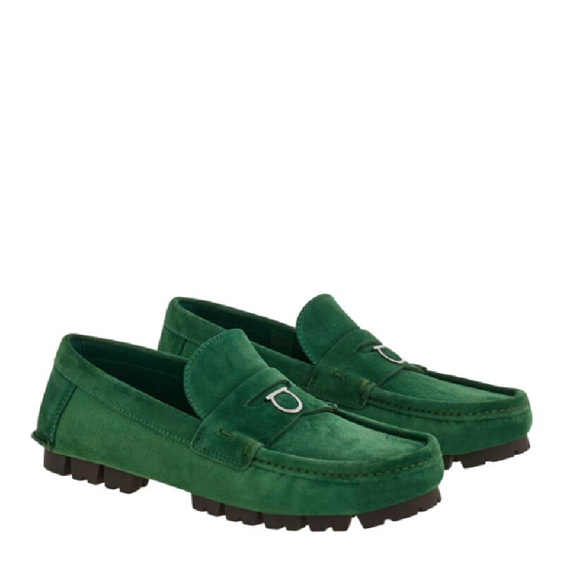 Salvatore Ferragamo Gancini Buckle Green Suede Loafers Ferragamo Gancini Suede Loafers - Green - 19% Off | Editorialist main image 4