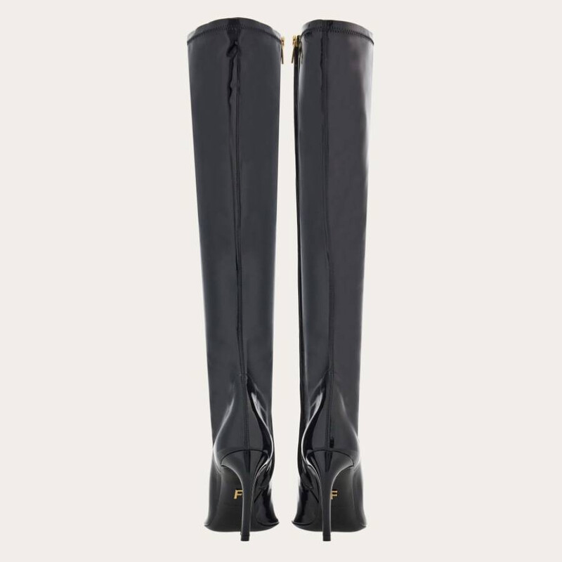 Ferragamo High Patent Stretch Boot, Size 10 C 01H650 769738