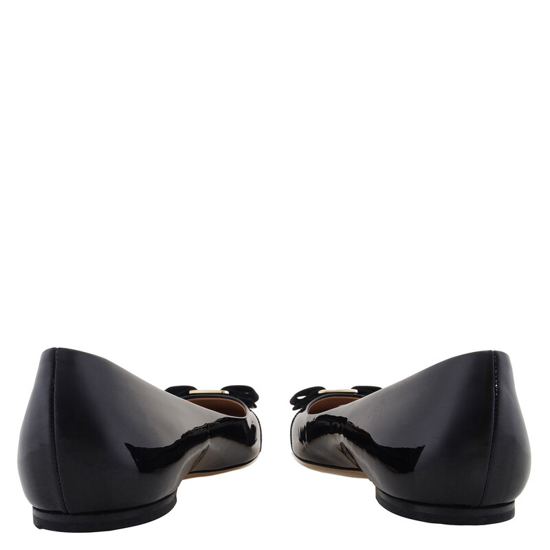 Ferragamo Ladies Black Patent Vara Bow Ballerina Shoes