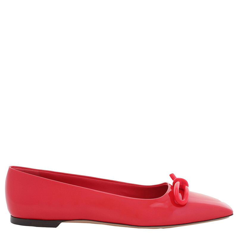 Ferragamo Ladies Red Ballet Flat With Asymmetric Bow, Size 7.5 C