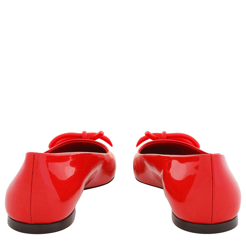 Ferragamo Ladies Red Ballet Flat With Asymmetric Bow, Size 7.5 C
