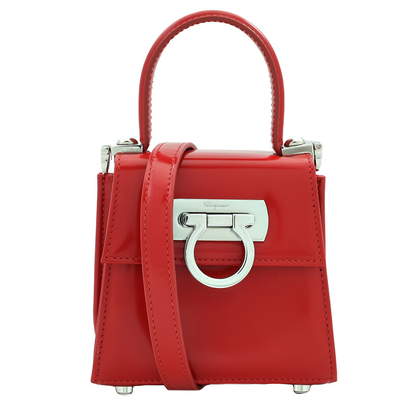 SALVATORE FERRAGAMO# サイズ25.5cm Ferragamo Ladies Red Micro Iconic Top Handle Bag 213972 763657