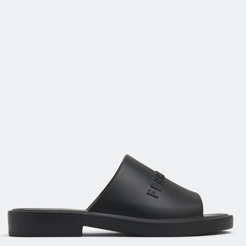 Ferragamo Men's Black Logo-Embossed Slip-On Sandals, Size 6 021678