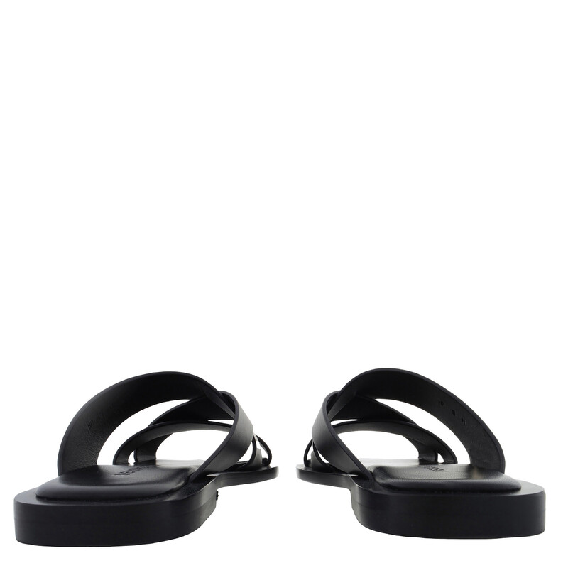 Ferragamo Men's Black Venice Cross-Strap Leather Sandals, Size 6