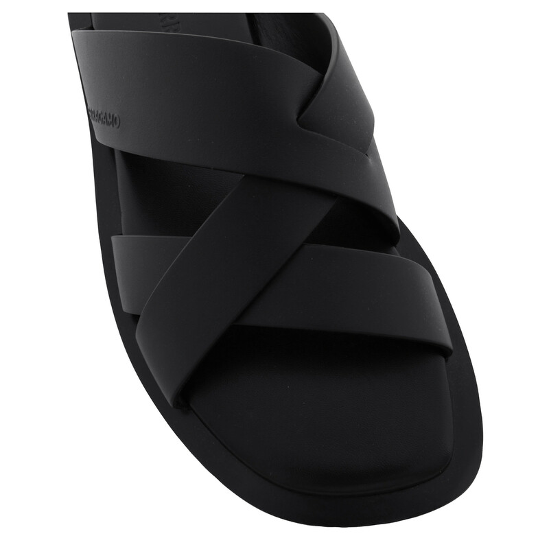 Ferragamo Men's Black Venice Cross-Strap Leather Sandals, Size 6
