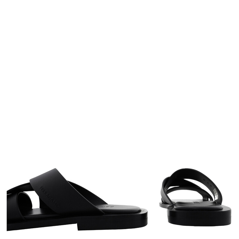 Ferragamo Men's Black Venice Cross-Strap Leather Sandals, Size 6
