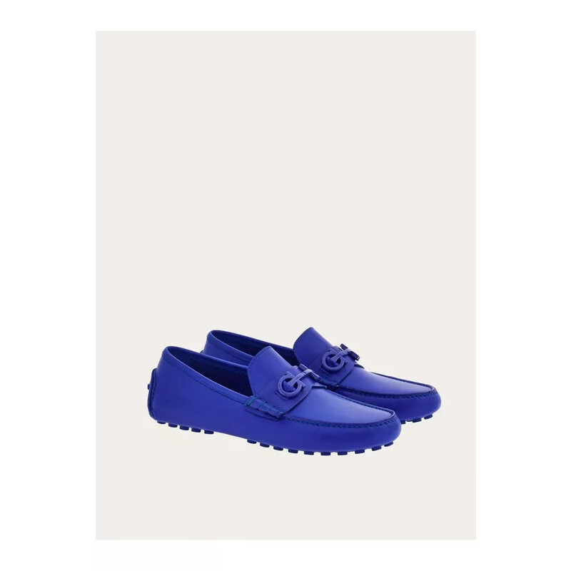 Salvatore Ferragamo Grazioso Gancini Loafers Blue Leather Size 10 New Ferragamo Grazioso Driver Loafers - Extra Wide Width Blue Mens main image 2