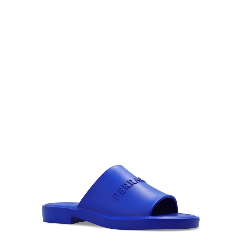 Ferragamo Men's Blue Logo-Embossed Slip-On Sandals, Size 10 021678