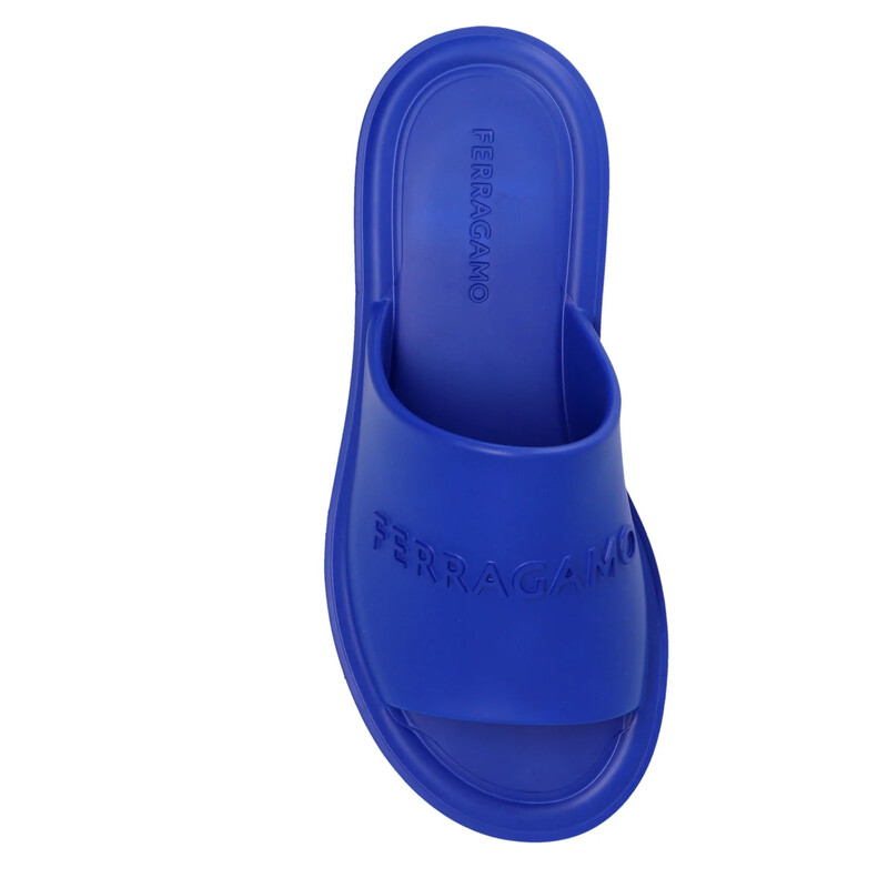 Ferragamo Men's Blue Logo-Embossed Slip-On Sandals, Size 10 021678