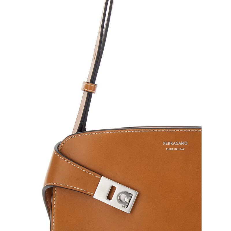 Ferragamo Messenger Hug Brown Shoulder Bag With Logo Lettering And