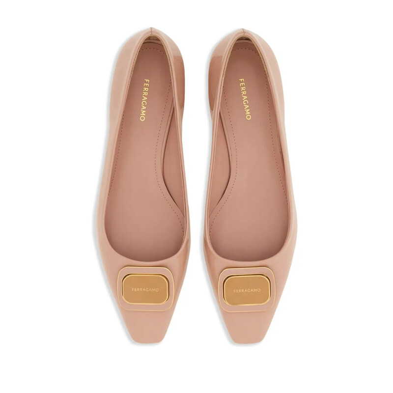 Ferragamo New Vara Plate Patent Leather Pumps, Size 6 C 01I792
