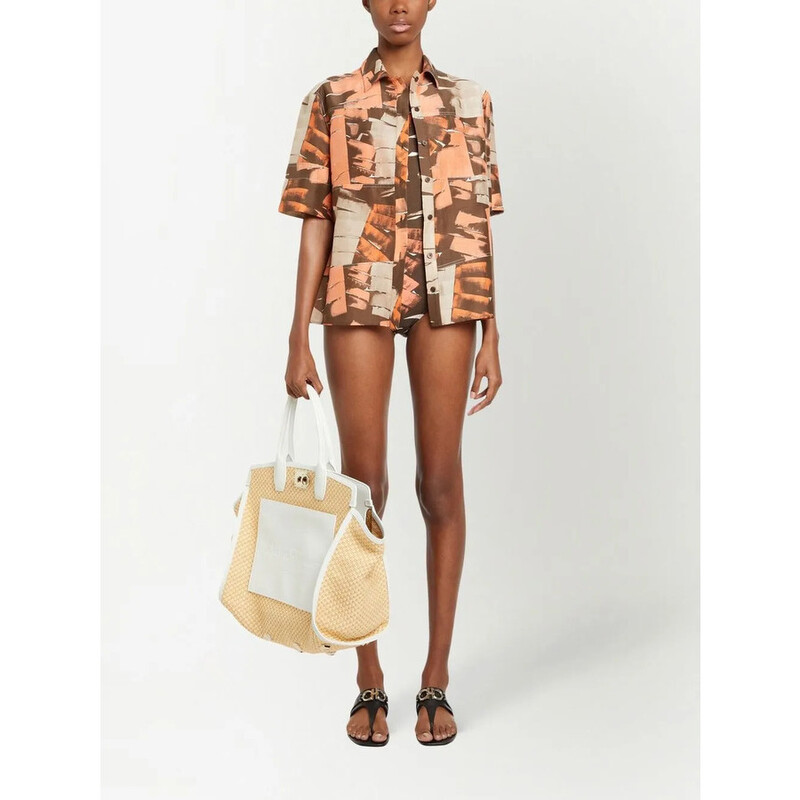 Ferragamo Palm-Print Halterneck Swimsuit 139429755578 - Clothing