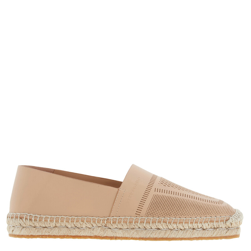 Salvatore Ferragamo Tan Canvas Espadrilles with Brown Trim Salvatore Ferragamo Colorblock Pattern Espadrilles w/ Tags  main image 2