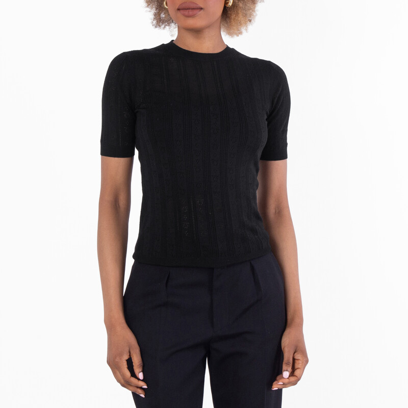 Ferragamo Short-Sleeved Gancini Motif Knit Top, Size Small 110965