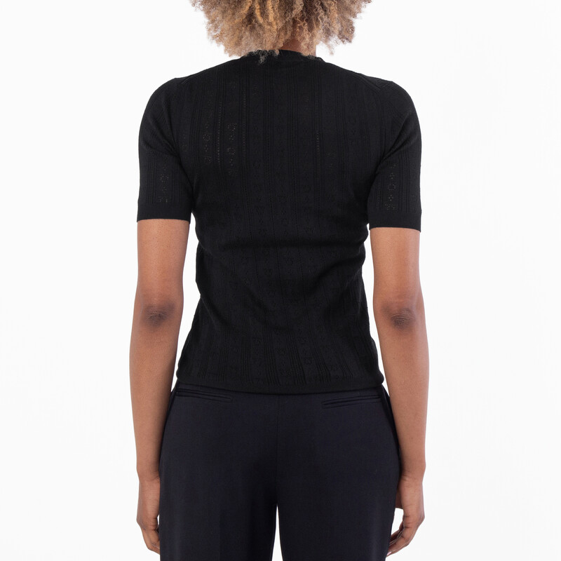Ferragamo Short-Sleeved Gancini Motif Knit Top, Size Small 110965