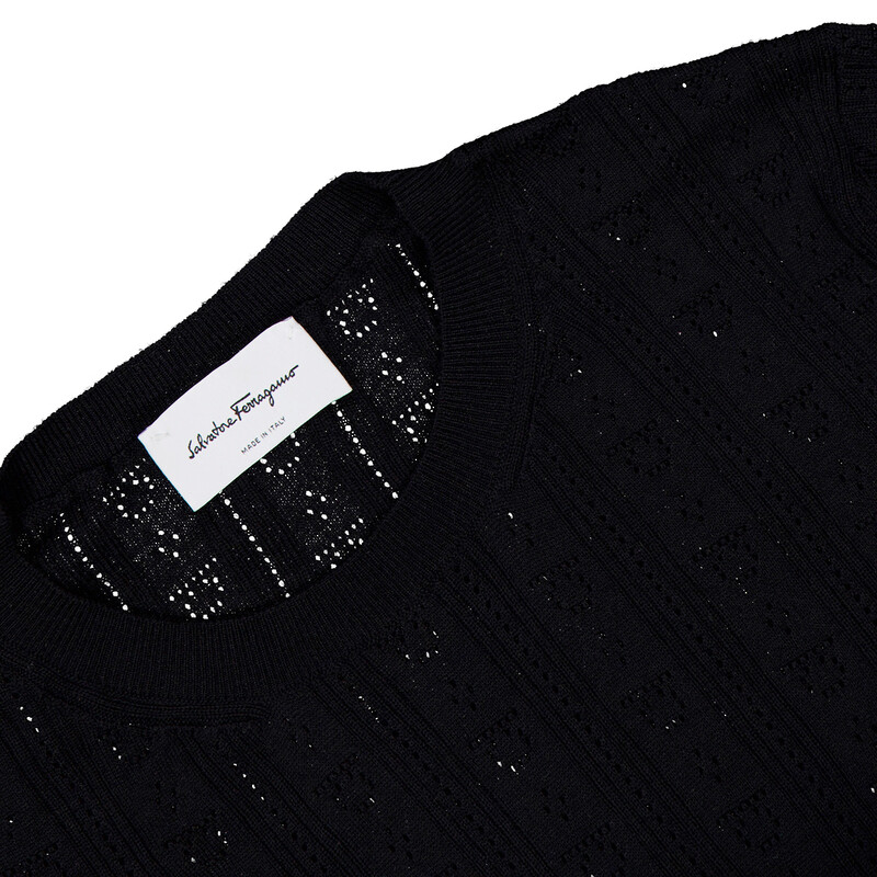 Ferragamo Short-Sleeved Gancini Motif Knit Top, Size Small 110965