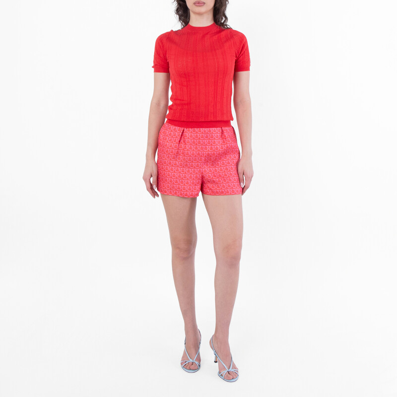 Ferragamo Short-Sleeved Gancini Motif Knit Top, Size Small 110965