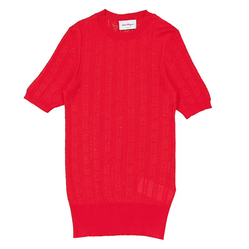Ferragamo Short-Sleeved Gancini Motif Knit Top, Size Small 110965