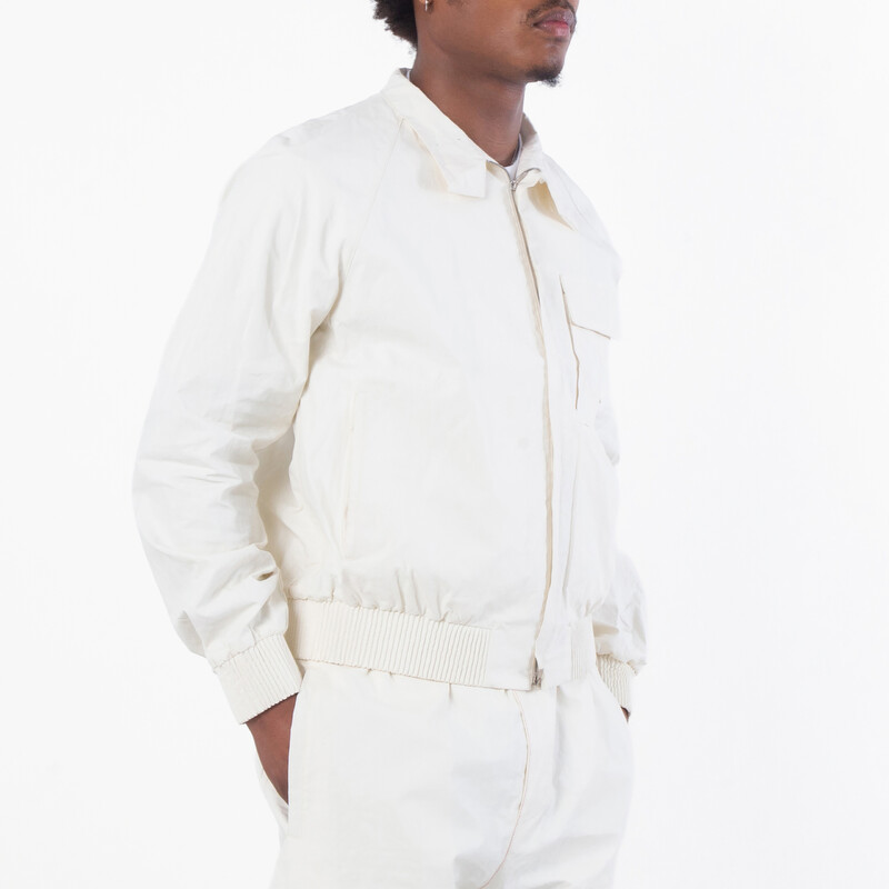 Ferragamo Standing Collar Zipped Linen Jacket, Brand Size 52 (US