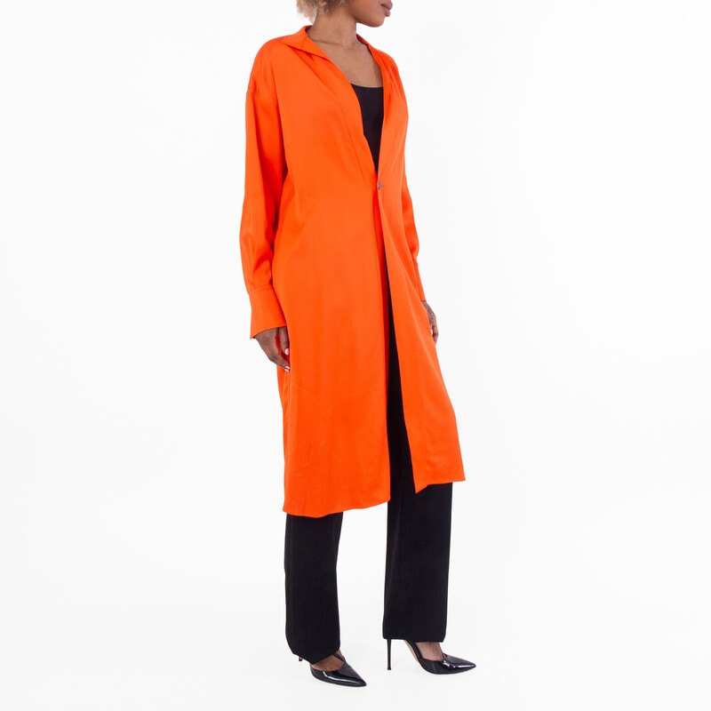 Ferragamo Stretch Viscose Minimalist Long Overcoat, Brand Size 44