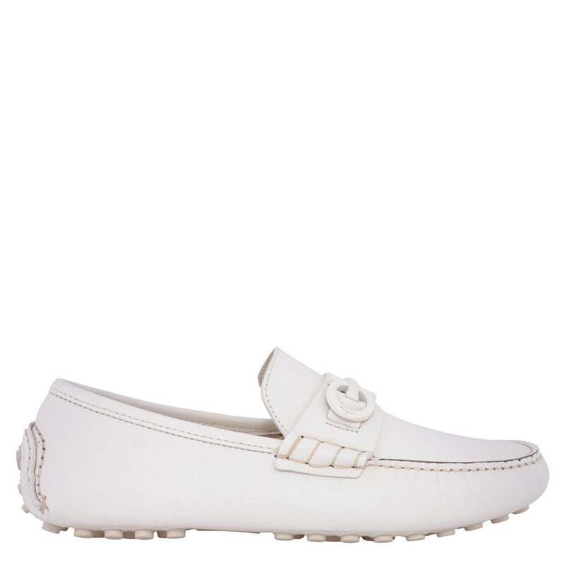 Ferragamo White Gancini Ornament Driver, Size 6 020983 768041