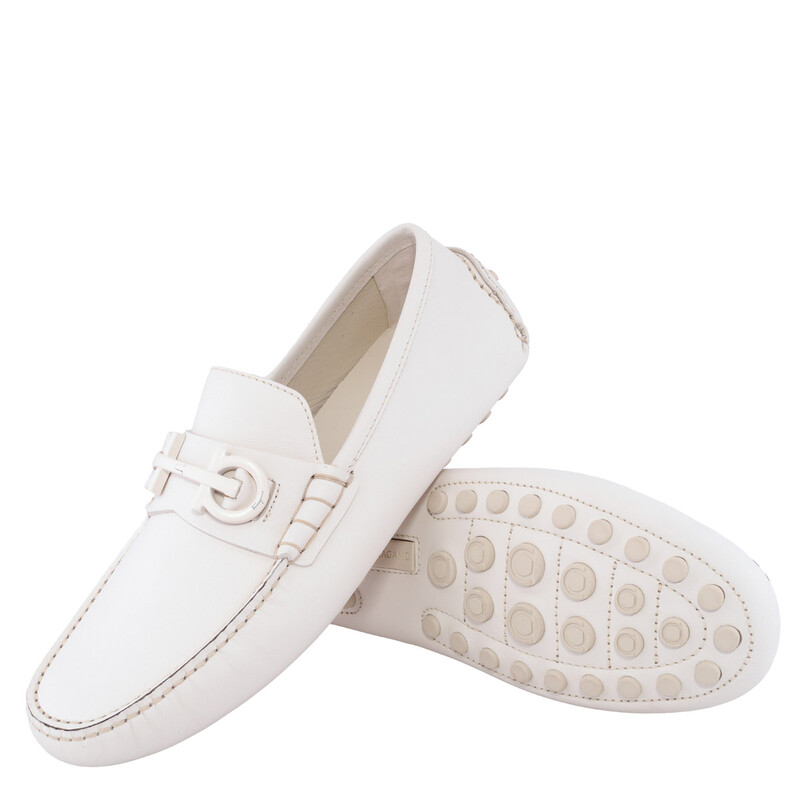 Ferragamo White Gancini Ornament Driver, Size 6 020983 768041