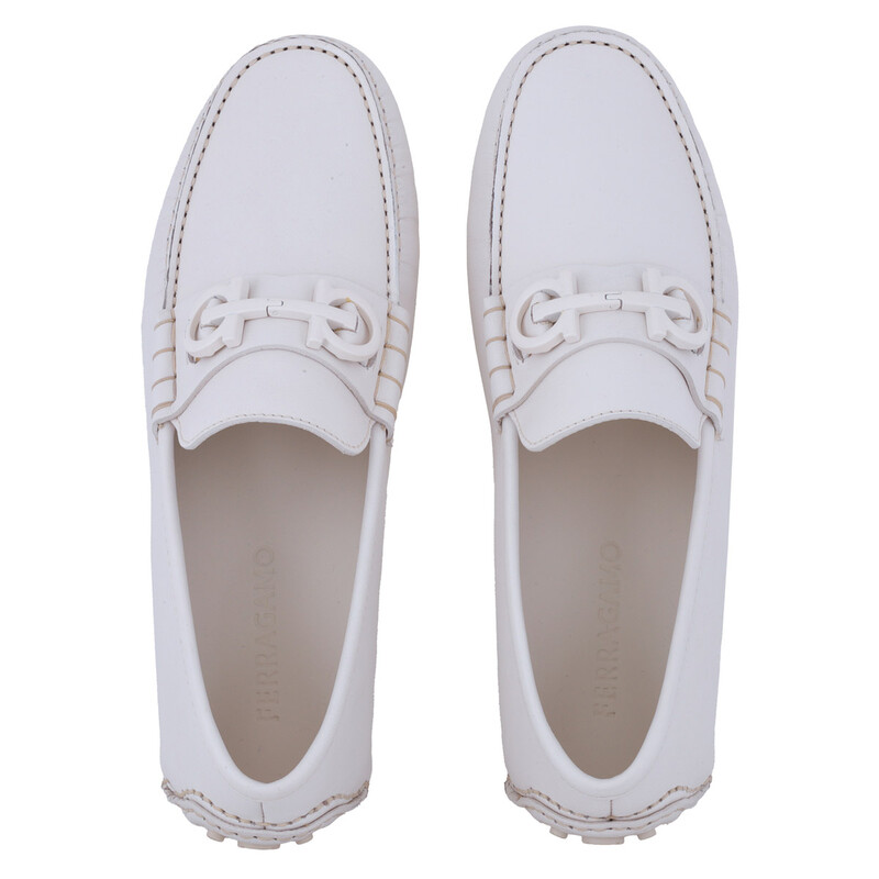 Ferragamo White Gancini Ornament Driver, Size 6 020983 768041