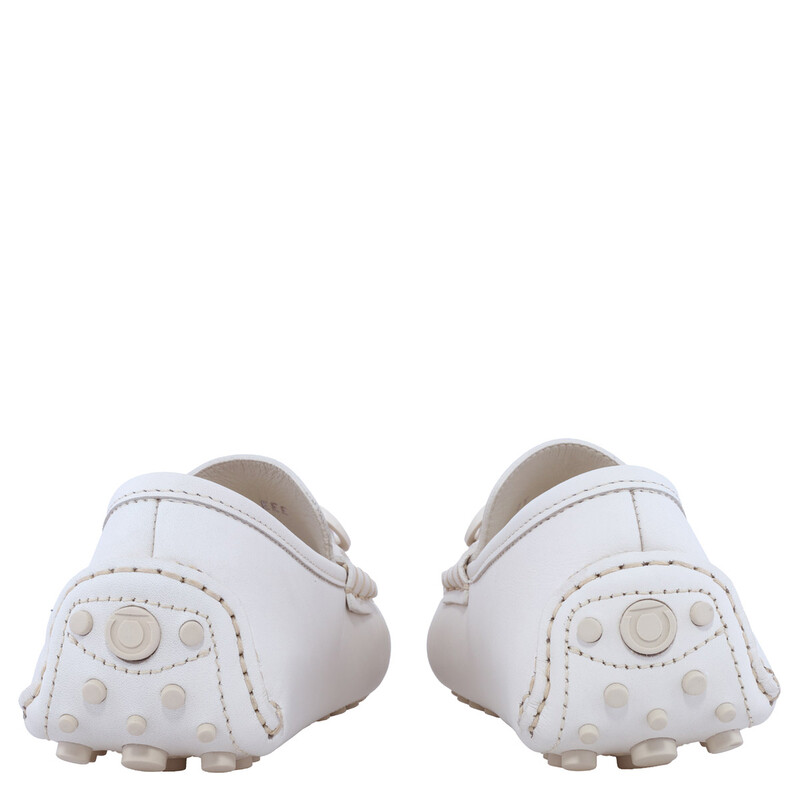 Ferragamo White Gancini Ornament Driver, Size 6 020983 768041