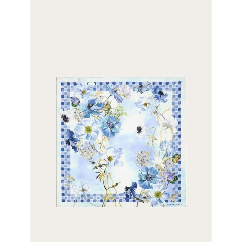Ferragamo Womens Blue Silk Floral Scarf 310207_785305 - Jomashop