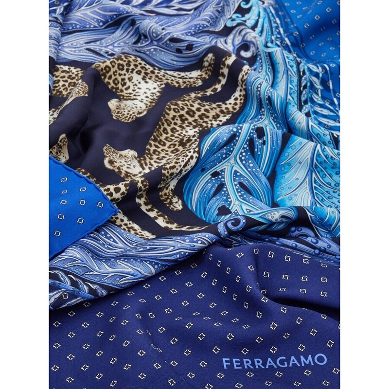 Ferragamo Womens Blue Silk Printed Scarf 310218_785660 - Jomashop