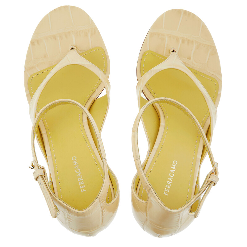 Ferragamo Zoele 85 Croc-Embossed Leather Sandals, Size 7 C 01H551