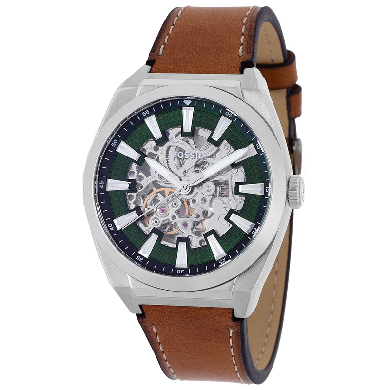 Fossil Silver Watch with Green Crystal Bezel and Brown Leather Strap s-l400.jpg main image 2