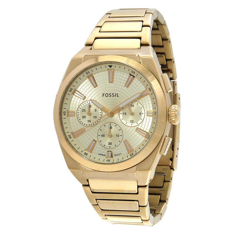 エテ 腕時計 ボーイフレンドウォッチ メッシュ クオーツ アナログ ゴールド色 Fossil Everett Chronograph Quartz Gold Dial Men's Watch FS6119